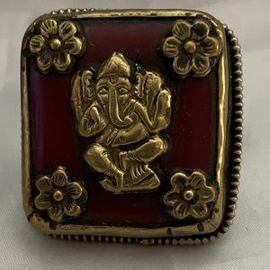Hand made India brass Ganesha red coral